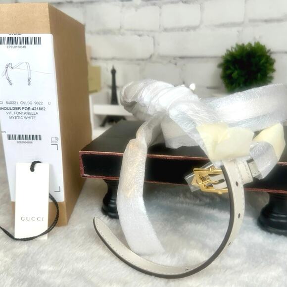 Gucci cream MYSTIC WHITE leather crossbody adjustable shoulder strap BRAND NEW - Picture 2 of 4